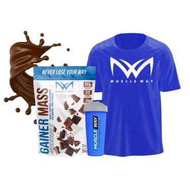 Imagem de Kit Gainer Mass CHOCOLATE+ Camiseta Dry Fit + Coqueteleira- Muscle Way