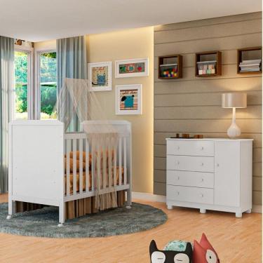 Imagem de Quarto Bebê Berço Mini Cama Cloe Cômoda Junior Branco Brilho