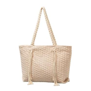 Imagem de GJHFCXSO Bolsa Tote Feminina de Tecido, Bolsa de Ombro Estilosa com Zíper, Bolsa Grande Casual para Trabalho, Férias, Praia,Apricot