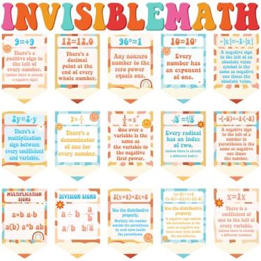 Imagem de CHUNNIN Pôster educacional de matemática 28 peças, símbolo de matemática, decoração de sala de aula para ensino fundamental, ensino médio, boletim de matemática, decoração de banner para sala de aula