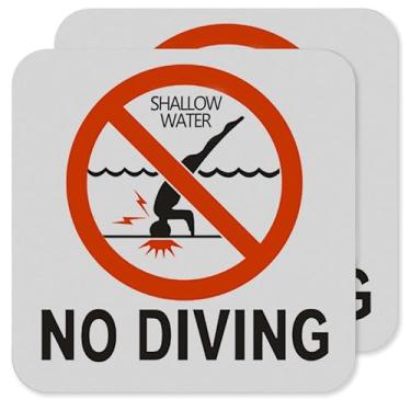 Imagem de Placa de não mergulho (pacote com 2) - Adesivo de vinil adesivo de 15 x 15 cm para piscinas, sinal de segurança de piscina impermeável e durável