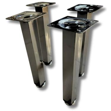 Imagem de Pé Quadrado 20cm Kit 4 Un Reforçado Cromado C/ Regulagem - Metalnox