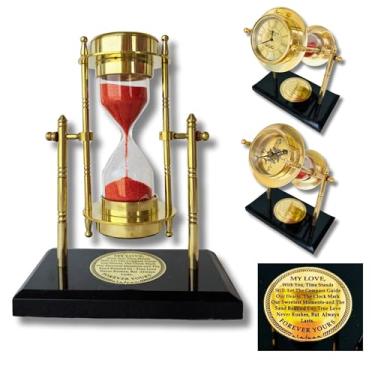 Imagem de GUAAFA My Love Brass Sandtimer ClockCompass | Presente romântico para homens e mulheres, marido esposa, namorado namorada - citação gravada