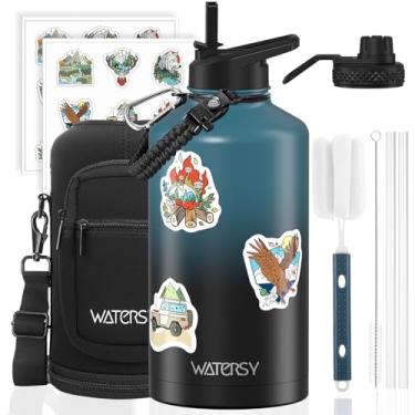 Imagem de Garrafa de água isolada de 2,5 l (fria por 48 horas), livre de BPA e à prova de vazamento, frasco de água de aço inoxidável de 1,5 galão, jarro de água com tampas de bico de canudo para academia