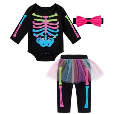 Imagem de IWALUE Conjunto divertido de fantasia de esqueleto para bebês recém-nascidas com saia de tule e caveira de Halloween, Multicor, 12-18 Meses