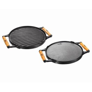 Imagem de Chapa Dupla Face Redonda Alça de Madeira Panela Mineira 30cm