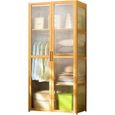 Imagem de Guarda-roupa Minimalista Moderno Com Acrílico 2-portas, Armário Com Prateleiras D Trilho De Roupas Std, Rack De Roupas Para Corredor De Quarto, Wood Color