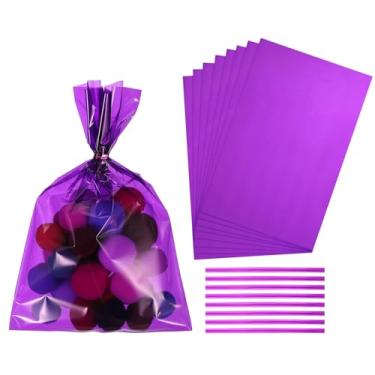 Imagem de PATIKIL Sacos de petiscos, 50 peças, sacos de presente transparentes de 22 x 15 cm com laços torcidos presente de plástico para lembrancinhas de festa de doces, biscoitos, embalagem de doces, padaria