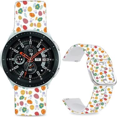 Imagem de Sjiangqiao Pulseiras estampadas com padrão compatível com Samsung Galaxy Watch de 46 mm/Watch 3 de 45 mm/Gear S3 Frontier/Classic/Pebble Time/V de 22 mm para homens e mulheres (Ovos de Páscoa e