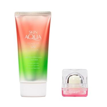 Imagem de Skin Aqua kit Protetor Solar Facial Tone Up Happiness Aura FPS 50 + Lip Ice Protetor labial hidratante Cube Morango