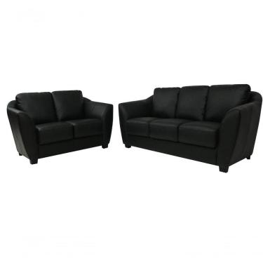Imagem de Conjunto Sofá De Couro Baltic 3 E 2 Lugares Preto Pigmentado - Mempra