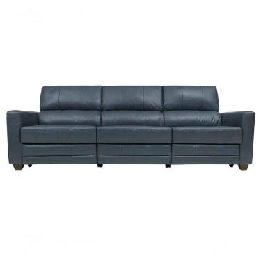 Imagem de Sofá Reclinável Elétrico De Couro Jordânia 3 Lugares Blue Bicolor - Mempra