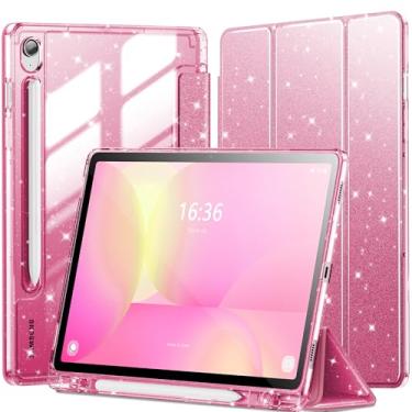 Imagem de INFILAND Capa para Samsung Galaxy Tab S10 Lite /S10 FE/ S9 FE 5G 10,9 polegadas/Tab S9 11 polegadas com suporte para caneta S, capa fofa com glitter com parte traseira transparente brilhante