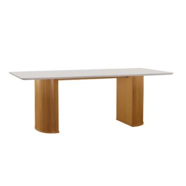 Imagem de Mesa de Jantar Retangular com Tampo de Vidro Dara Cinamomo e Off White 180cm