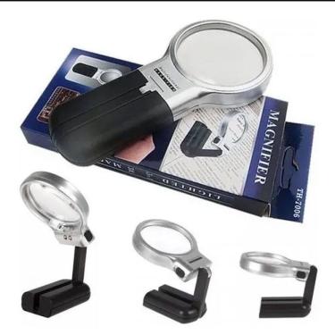 Imagem de Lupa De Mão C/ Leds Mesa/bancada Suporte Dobrável Ajustável