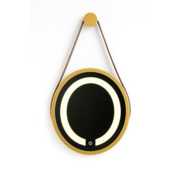 Imagem de ESPELHO ADNET ILUMINADO REDONDO 50CM DOURADO C/ALÇA CARAMELO TOUCH LED 3000K