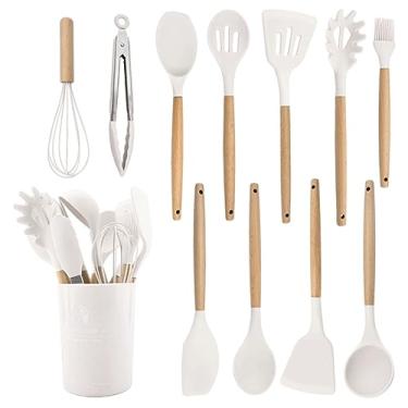 Imagem de Várias colocações, colheres, espátula, batedor de pinças, conjunto de utensílios de cozinha de silicone, conjunto de utensílios de cozinha
