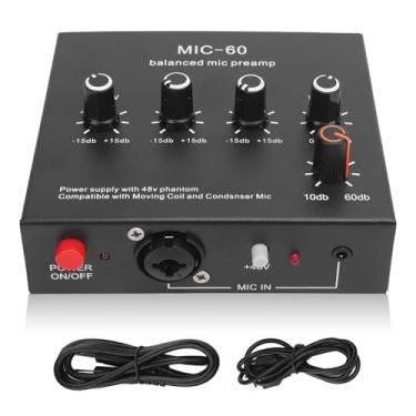 Imagem de Pré-amplificador de microfone, melhora a qualidade de som 48 V potência XLR saída microfone pré-amplificador para microfones dinâmicos e condensadores com boost para estúdio de gravação e transmissão