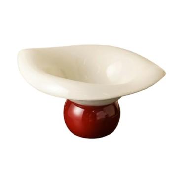 Imagem de Fruteira de cerâmica drenável, nuvem, vintage, criativa, louça, folhas brancas com leite em fundo vermelho