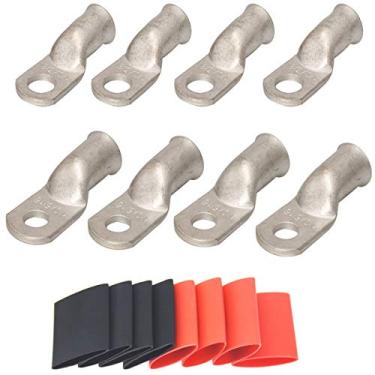Imagem de Pacote com 4 parafusos 1/0 AWG 3/8 e 1/0 AWG 5/16 terminais de cobre laminados terminais de solda de baterias marítimas conectores de terminal com 8 peças de proporção 3: 1 adesivo de parede dupla de encolhimento de calor