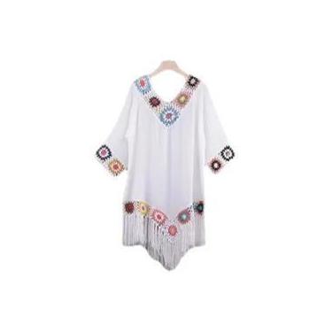 Imagem de Biquíni De Crochê Branco Com Franjas, Vestido De Praia Feminino Sexy O