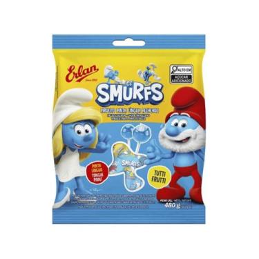 Imagem de Pirulito Smurfs Pinta Língua Tutti Frutti Recheado 480g - ERLAN