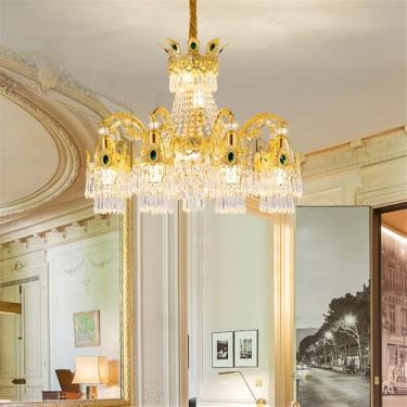 Imagem de OUFULA Lustre de cristal europeu para sala de estar de luxo Restaurante Americano Dourado Quarto Hotel Vila Edifício duplex Lâmpada Pendente (A 8 luzes)