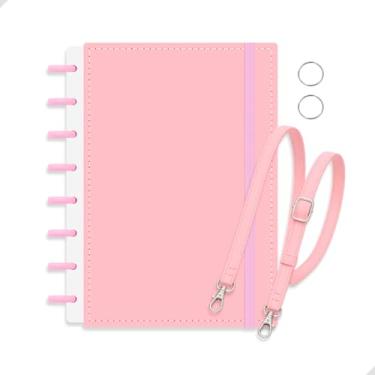 Imagem de Caderno Inteligente com Alça De Ombro e Elástico, 8 Discos Removíveis, Reutilizável, Personalizável e Estiloso | Ideal para Anotações, Estudos, Trabalho e Presente Feminino, Cor Rosa 80 Folhas