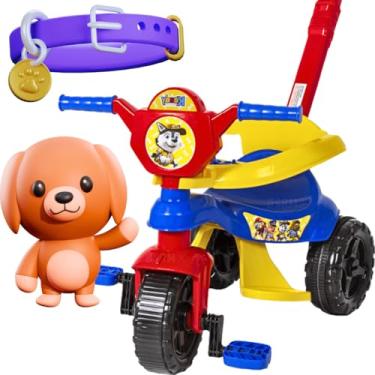 Imagem de Kit carrinho de passeio infantil andador bebe didatico de empurrar com pedal haste proteção removivel totoka motoca menina menino velocipede triciclo brinquedo de atividades (Azul)