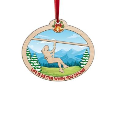 Imagem de Enfeite de Natal para meninas, tirolesa feminina, enfeites de árvore de Natal com tirolesa para pendurar, presentes de tirolesa para mulheres, diversão de tirolesa, aventura ao ar livre, forro de