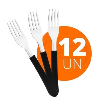 Imagem de 12 Garfos Mesa Leme Lâmina Aço Inox Preto Gpbag Tramontina