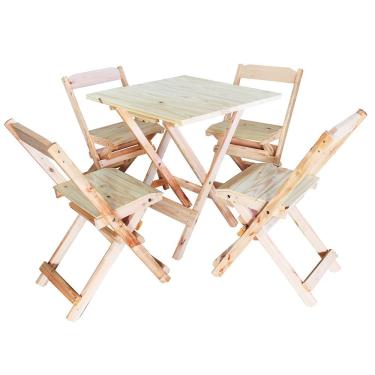 Imagem de Conjunto Jogo Mesa Dobrável Bar 60x60 C/ 4 Cadeiras Madeira