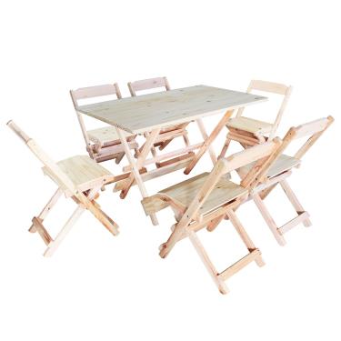 Imagem de Jogo Conjunto Mesa Bar Dobrável 120x70 C/6 Cadeiras Madeira