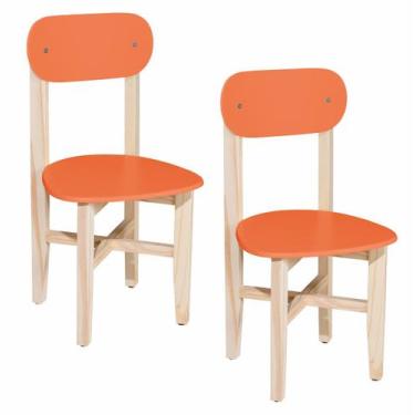 Imagem de Kit 2 Cadeiras Infantil para Refeitório Assento e Encosto Laranja Base