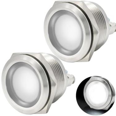 Imagem de Luz indicadora 22 mm 2,2 cm à prova d'água IP67 metal aço inoxidável lâmpada de sinal 12V/24V CC/AC LED Pilot Dash Anel de luz grande branco para carro, caminhão, barco, 2 peças
