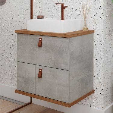 Imagem de Armário de Banheiro Milano 80cm 1 Porta e 1 Gaveta 100% Mdf Cimento/Freijó - Mgm Móveis