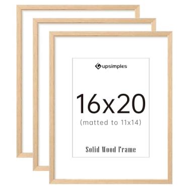Imagem de upsimples Conjunto de 3 molduras de 40,6 x 50,8 cm, molduras de madeira maciça natural, tela de 28 x 35 cm com tapete ou 40 x 50 cm sem para pendurar na parede vertical ou horizontal