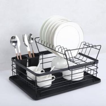 Imagem de Escorredor de Louças com 2 Andares, Preto Fosco, para Cozinha, Rack de Secagem Organizador de Pratos e Talheres Qualidade Premium
