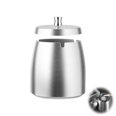 Imagem de Cinzeiro de aço inoxidável à prova de vento com tampa, base antiderrapante para escritório doméstico e exterior grande