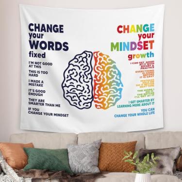 Imagem de Tapeçaria inspiradora de saúde mental, decoração de escritório de terapia, Change Your Words Change Your Mindset Tapeçarias Cobertor de parede para consultoria escolar, 127 x 152 cm