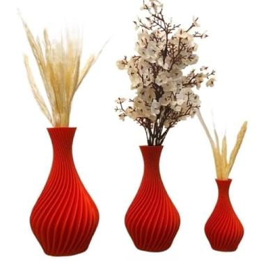 Imagem de Kit Vasos Decorativos Luxo Vermelho Em Espiral DecoraçãO Jarros Decorativos Para Sala(3 vasos decorativos 18/15/10cm)