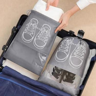 Imagem de Bolsa de armazenamento de sapatos portátil com cordão dobrável de poliéster organizador de viagem com janela transparente, cinza, meio