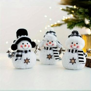 Imagem de Decorações de boneco de neve de Natal, boneco de neve com cachecol vermelho, chapéu e detalhes de baga, enfeites de mesa de Natal para decoração de Natal (pequeno)