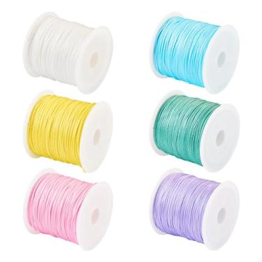 Imagem de Cordão de nylon de 0,8 mm de 300 metros, cordão de nó chinês trançado de macramê para artesanato, joias, pulseiras, enfeite de árvore de Natal, faça você mesmo, cor pastel, 6 rolos, 50 metros/rolo