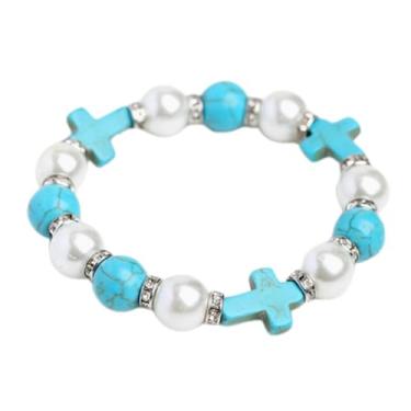 Imagem de Pulseira feminina de pérola turquesa com contas elásticas e pingente ajustável, Medium, Pedra preciosa, Sem Pedra Preciosa