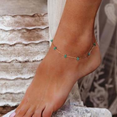 Imagem de Tornozeleira de ouro para mulheres pulseira de corrente turquesa
