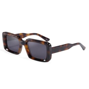 Imagem de HCHES Óculos de sol masculino acetato Zonnebril Dames retangular para mulheres Uv400 (tartaruga)