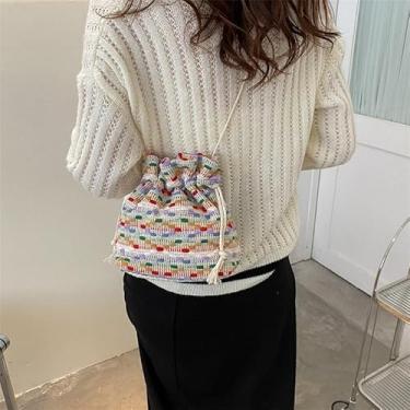 Imagem de Bolsa feminina de tecido de verão, bolsa tiracolo casual com design de cordão, bolsa tote para uso diário, Multicolorido.