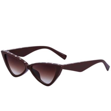 Imagem de Óculos de sol vintage de luxo estilo olho de gato, feminino, moderno, armação pequena, masculino, para viagem, uso ao ar livre, UV400 (degradê café, chá)