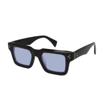 Imagem de HCHES Óculos de sol punk de acetato grosso, masculino e feminino, óculos de dirigir, rebites retangulares, UV400 (preto e azul)